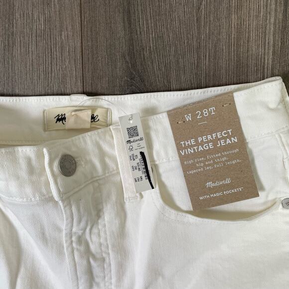 Madewell Perfect Vintage Tapered Leg Tile White Raw Hem Jeans US Women's 28 Tall - Picture 5 of 6